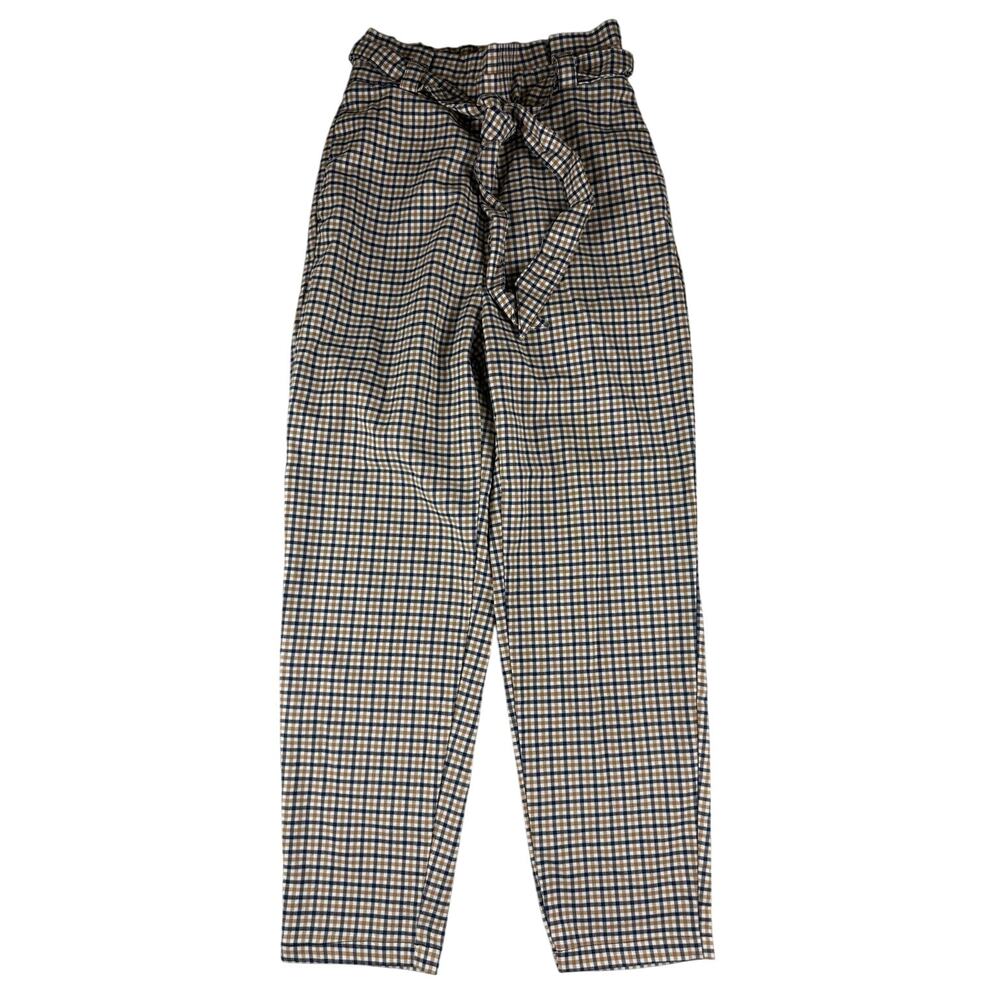 Divided H&M Beige Plaid Paper Bag Pants - US 2